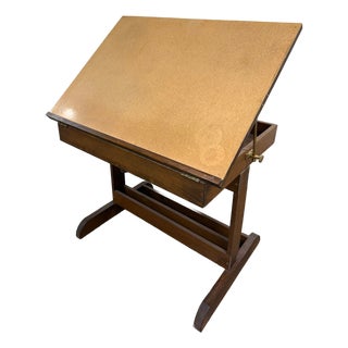 Vintage Adjustable Architect Drafting Table With Storage Compartment For Sale