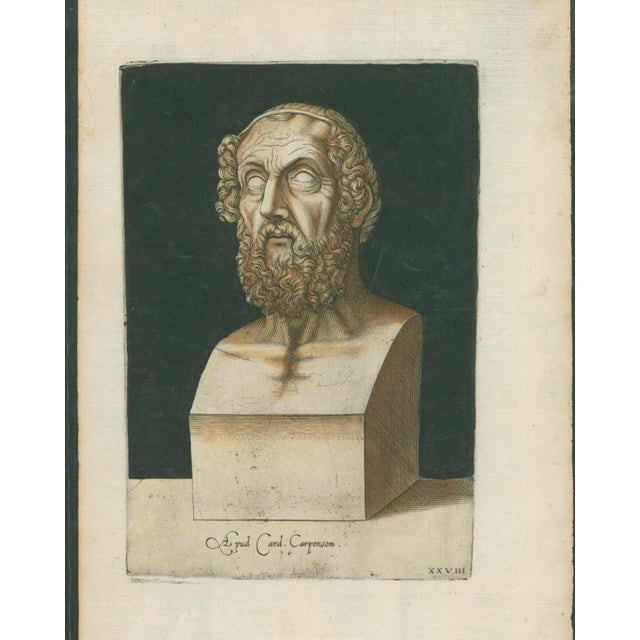 Original 1569 Old Master engraving traditionally identified as Homer, the legendary ancient Greek poet associated with the...