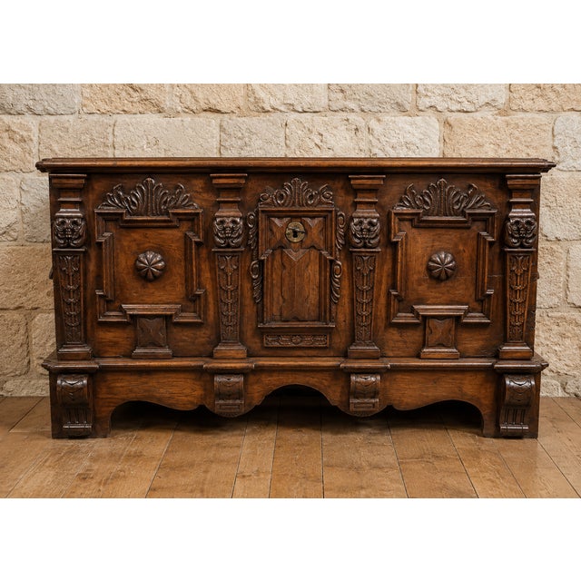 Wood Renaissance Carved Walnut Chest, 17th Century For Sale - Image 7 of 7