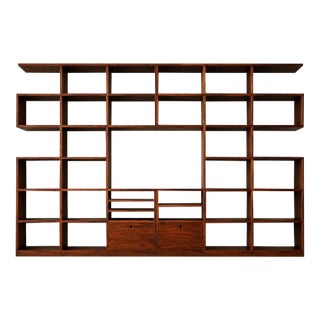 Monumental Brazilian Modern Bookshelf in Solid Rosewood With Storage, Brazil, 1960s For Sale