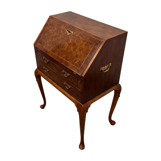 Vintage Traditional Chippendale Style Walnut & Burl Wood Secretary Desk For Sale In Greensboro - Image 6 of 12
