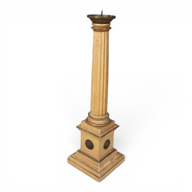Antique Sculptural Church Candleholder in Wood, 1860 For Sale - Image 14 of 14