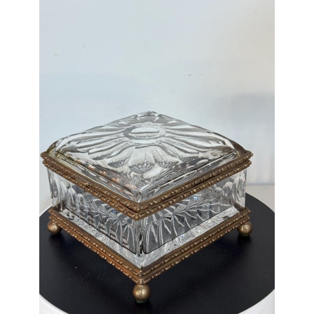 Late 20th Century Magnificent Heavy Footed Cut Crystal/Glass Square Jewelry Box With Brass/Bronze Mount 7.25"x 7.25"x5" For Sale - Image 4 of 10