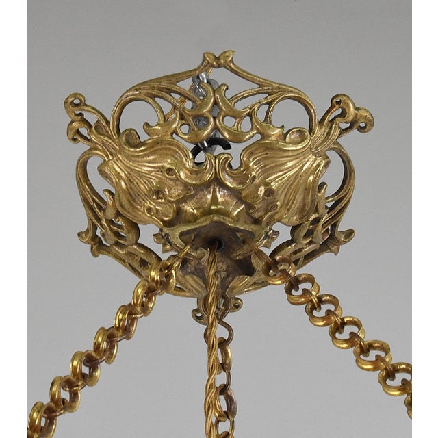 Large French Art Deco Pendant Light by Galle - 1925 Cameo Gallé Chandelier France For Sale - Image 9 of 10