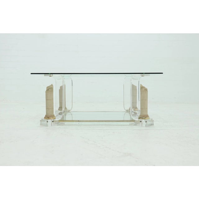 Acrylic Glass & Glass 2-Tier Pedestal Coffee Table, 1980s For Sale - Image 6 of 9