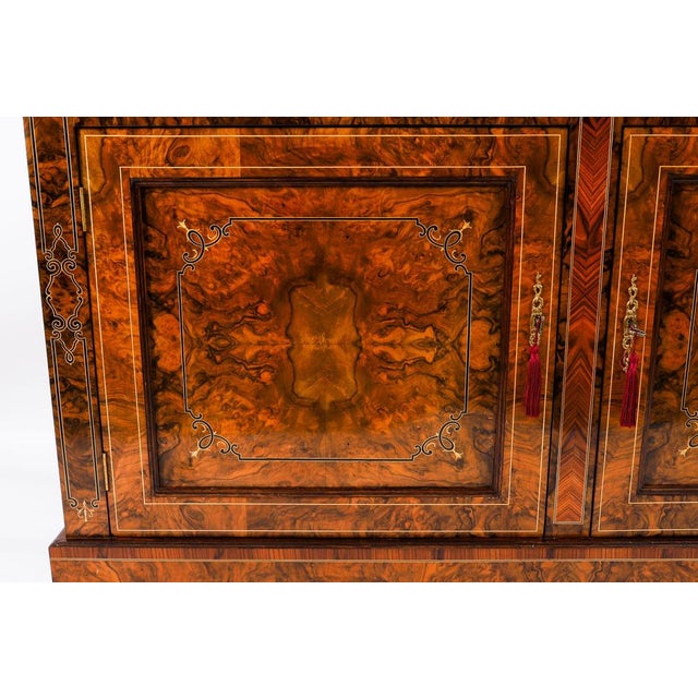 Antique Victorian Burr Walnut and Inlaid Bookcase, 1800s For Sale - Image 11 of 18
