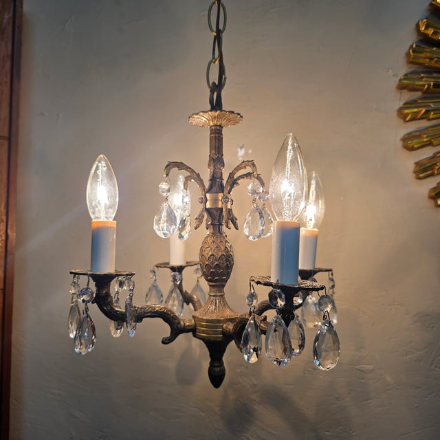 1960s Brass Pineapple Crystal Four-Light Chandelier For Sale - Image 11 of 17