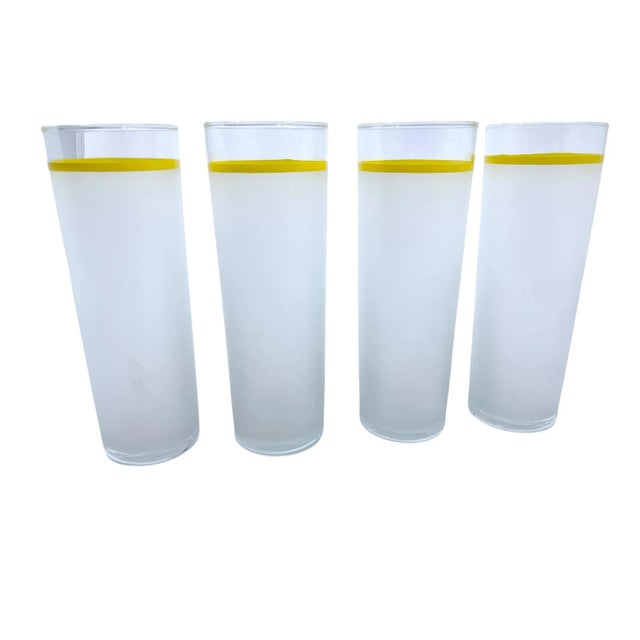 1970s 1970s Vintage Yellow Stripe Frosted Glass Tumblers- a Set of 4 For Sale - Image 5 of 7