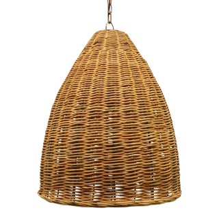 21st Century Currey and Company Large Rattan Basket Pendant Light For Sale