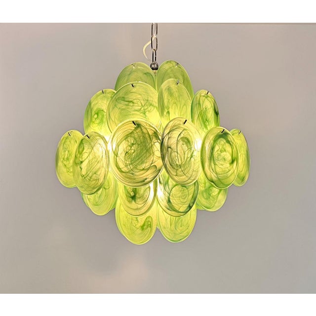 Vintage Italian Green Murano Glass Discs Chandelier, 1990s For Sale - Image 4 of 18
