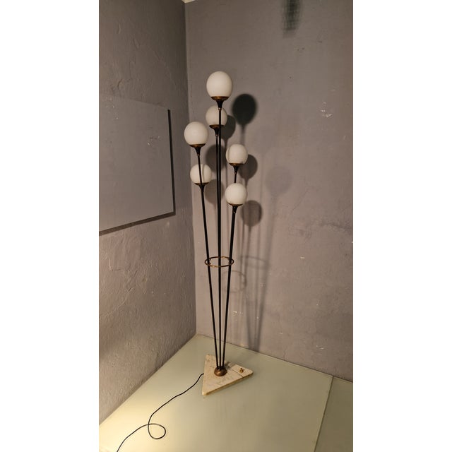 Alberello Floor Lamp in Iron and Brass with Opal Glass Spheres and Triangular Marble Base from Stilnovo, 1950s For Sale - Image 10 of 10