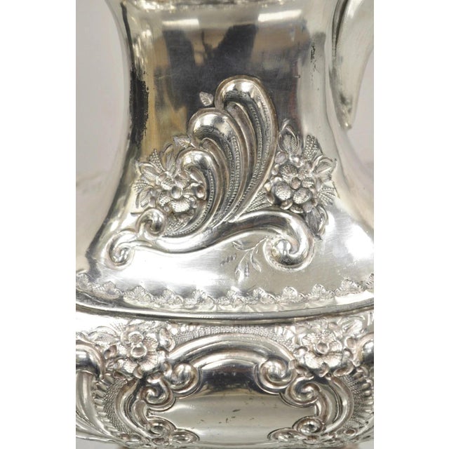 Victorian Antique English Victorian Silver Plated Floral Repousse Coffee Pot Teapot For Sale - Image 3 of 11