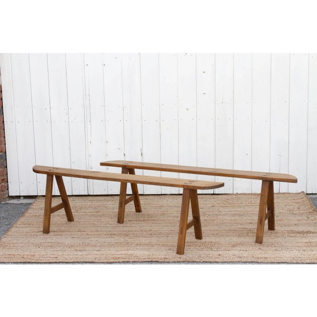 Wood Pair of French Farmhouse Oak Benches For Sale - Image 7 of 9
