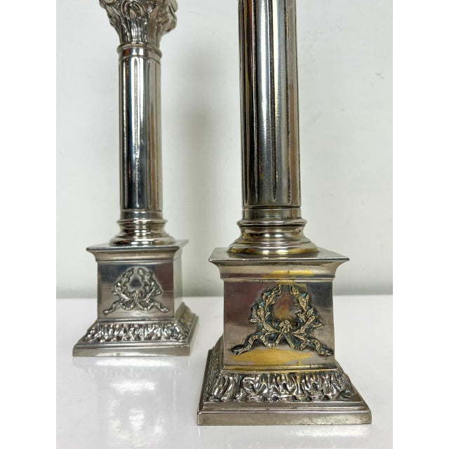 Nickel-Plated Brass Column Table Lamps in the style of Greek, 1970s, Set of 2 For Sale - Image 4 of 11