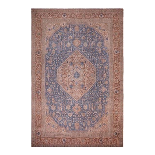 Boho Chic 1990's Vintage Blue/Brown Wool Rug - 8'0'' X 11'2'' For Sale