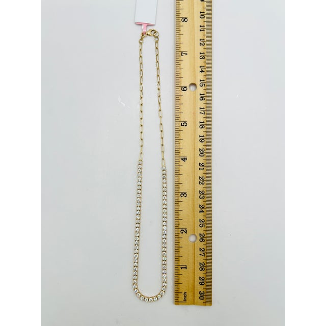 Yellow White Round Diamond Half Tennis and Paperclip Necklace in 14k Yellow Gold For Sale - Image 8 of 8