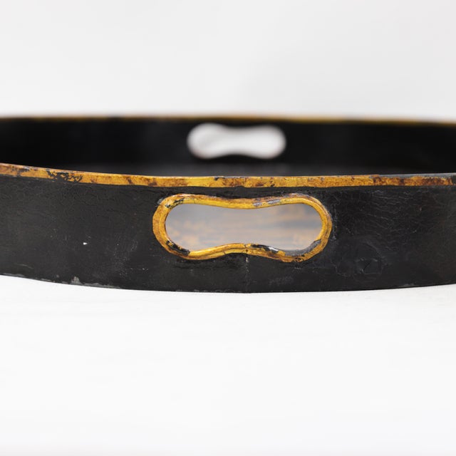 Vintage Black and Gold Chinoiserie Lacquerware Serving Tray For Sale - Image 9 of 14