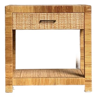 Vintage Boho Bielecky Brothers Woven Rattan Nightstand For Sale