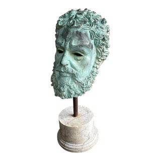 Vintage Sculpted Greek Bronze Bearded Head Bust For Sale
