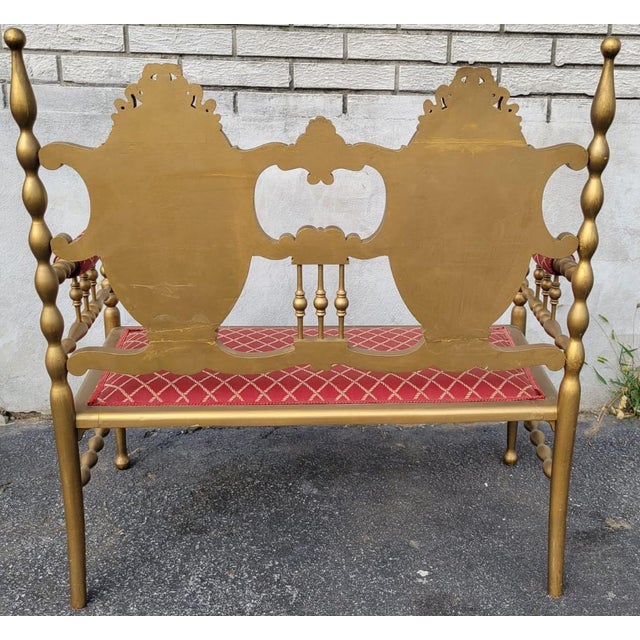 Mid 20th Century Antique Victorian Gilded Window Bench, Loveseat, New Upholstery For Sale In Philadelphia - Image 6 of 12
