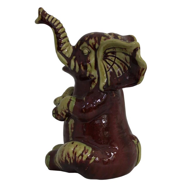Ceramic Dark Red Baby Elephant Figurine For Sale