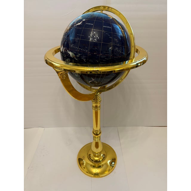 Metal Vintage 40" Tall Blue Lapis Gemstone Floor Globe For Sale - Image 7 of 7