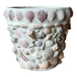 Vintage Boho Shell Encrusted Planter For Sale