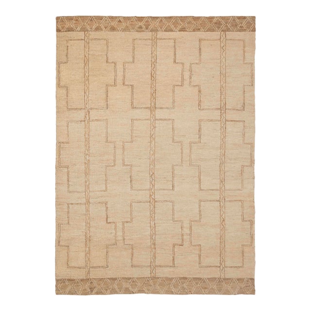 9x12Ft. Natural jute Beige Taureg Inspired Bohemian Soumek Jute Hand Woven Rug For Sale