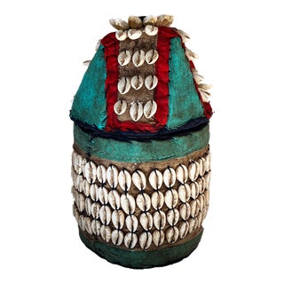 Vintage Yoruba Lidded Beaded Basket/Container Nigeria 11" H For Sale