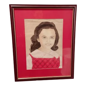 Mid 20th Century Portrait Painting of Young Girl in Red and Ruffles by Artist John Potts
