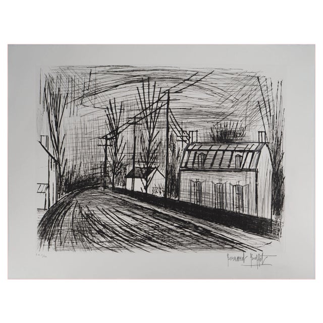 Bernard Buffet, Country Road, The Bend, Original Enhanced Engraving For Sale