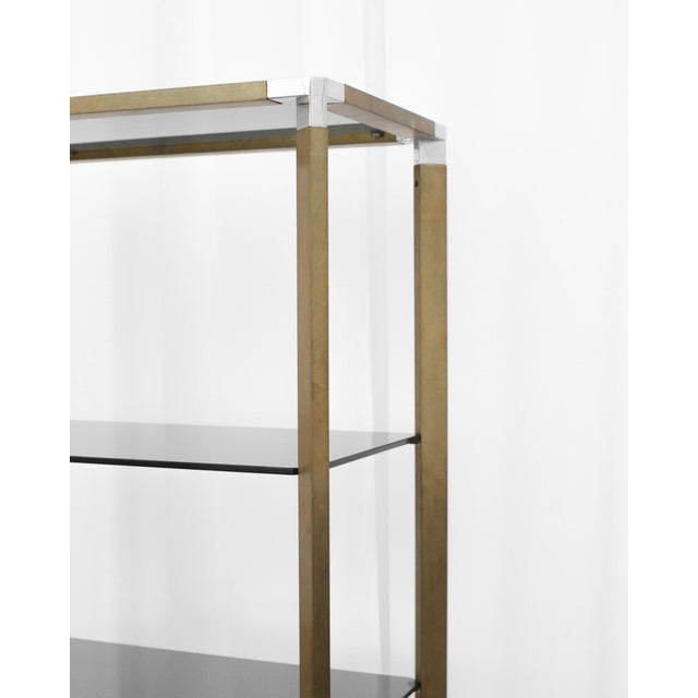 Mid-Century Modern Italian Brass-Finish Shelf with Grey Glass, 1970s For Sale - Image 3 of 8