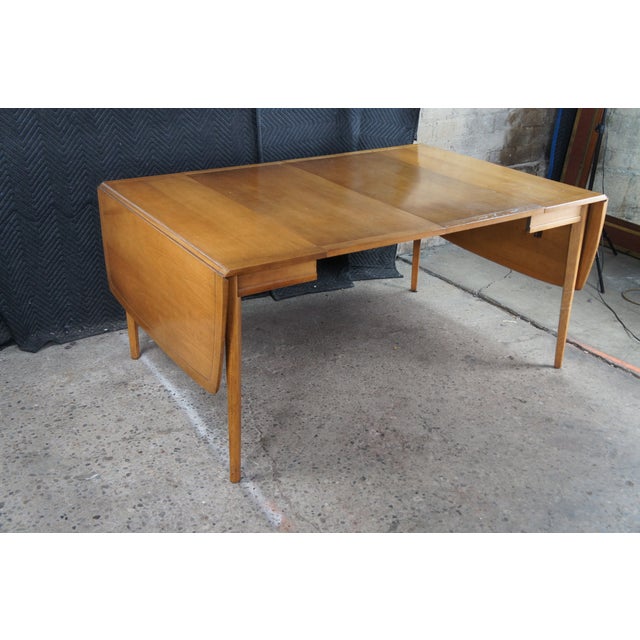 Drexel Meridian Mid Century Modern Walnut Drop Leaf Extendable Dining Table 95" For Sale - Image 10 of 13