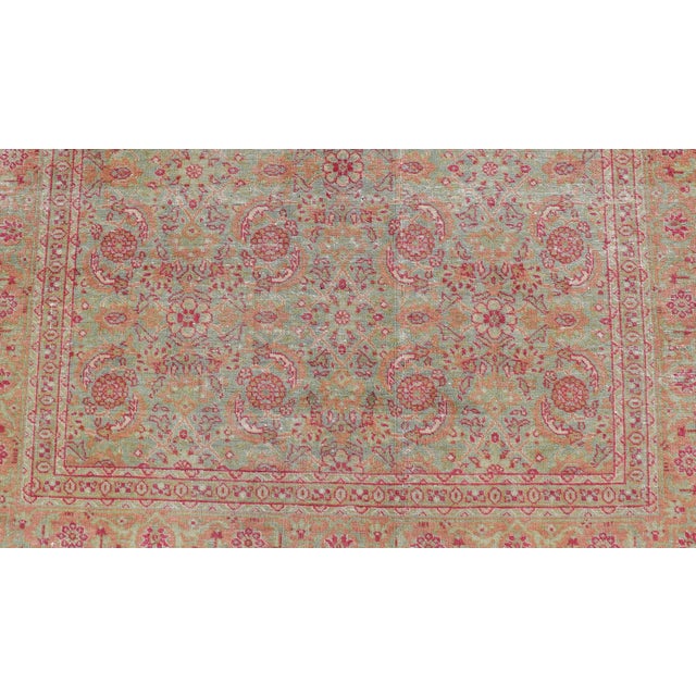 Pink Antique Persian Tabriz Rug With All-Over Design in Light Green, Pink, and Red For Sale - Image 8 of 11