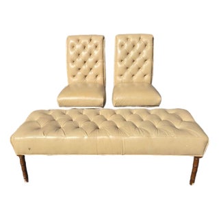 Late 20th Century Hancock and Moore Leather Dining Chairs and Bench For Sale