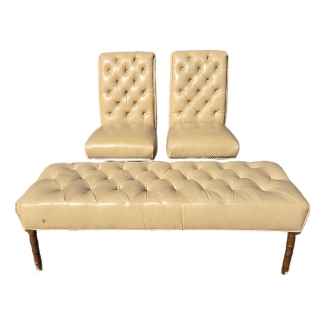 Late 20th Century Hancock and Moore Leather Dining Chairs and Bench For Sale