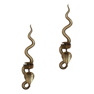 Egyptian Revival Style Engraved Brass Cobra Sconces, Set of 2 For Sale