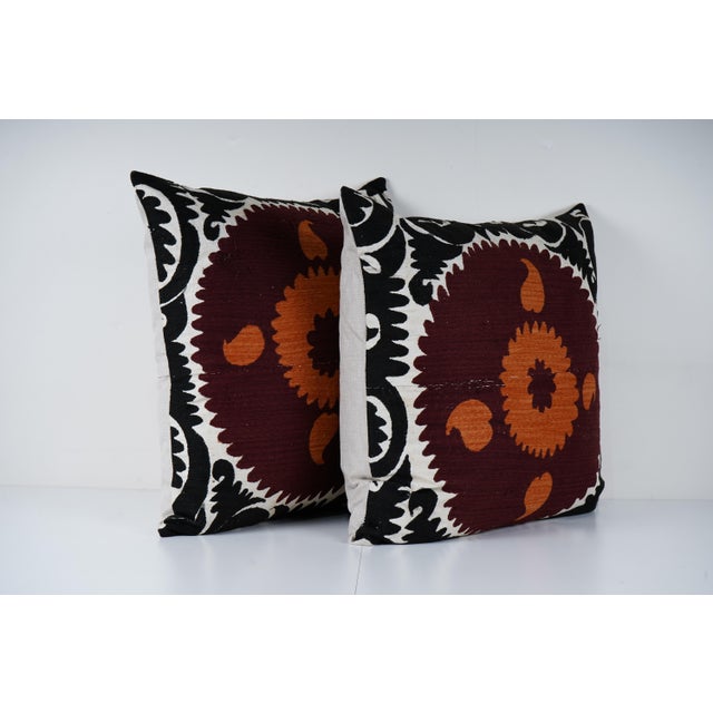 Mid-Century Modern Suzani Pillow Covers - A Pair For Sale - Image 3 of 4