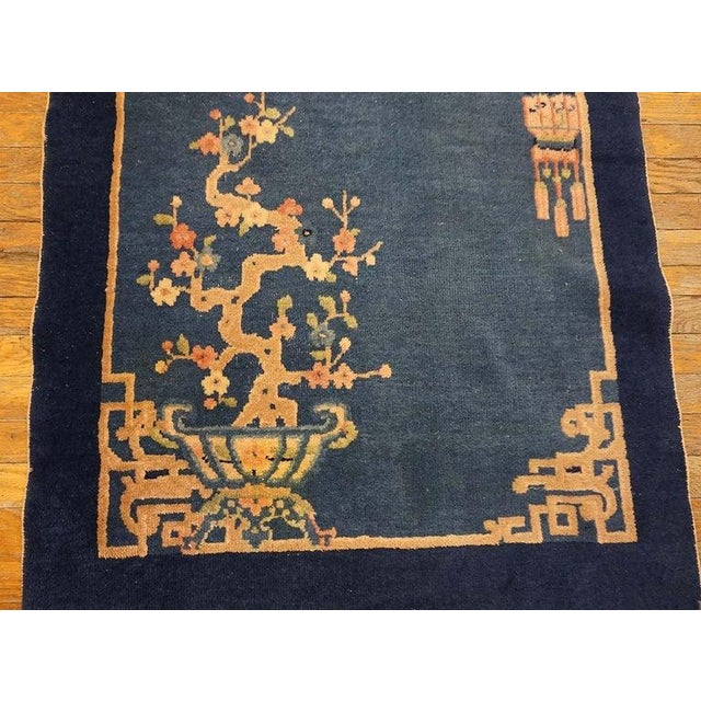 1920s Small Antique Early 20th Century Blue Vase Floral Chinese Art Deco Carpet Rug For Sale - Image 5 of 9