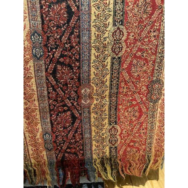 Textile Kasmir Floral Paisley Stripe Jacquard Wool Decorative Throw For Sale - Image 7 of 8