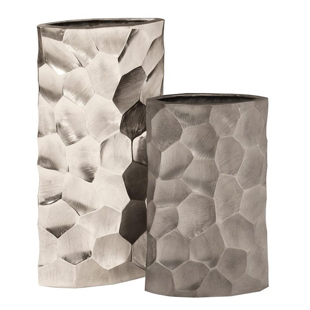 Contemporary Hammered Aluminum Oval Vase Bright Silver- Large For Sale - Image 3 of 5