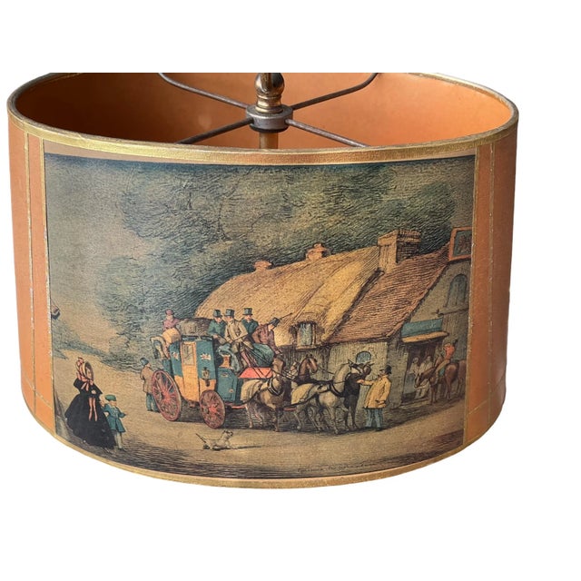 Metal Mid 20th Century Vintage Brass French Bouillotte Table Desk Lamp With Old Country Theme Lamp Shade For Sale - Image 7 of 7