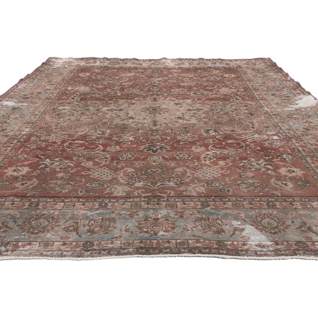 Rustic Early 20th Century Distressed Antique Persian Tabriz Rug, 06'05 X 09'08 For Sale - Image 3 of 10