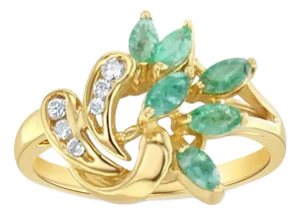 Emerald & Diamond Cluster Style Ring 1.00cttw 14k Yellow Gold, Size 8