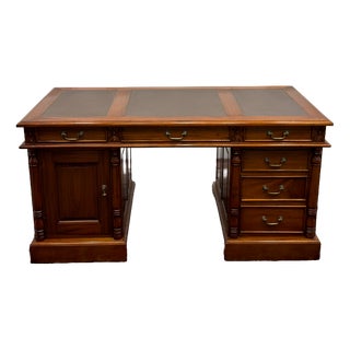 Classic English Desk Brown Leather For Sale