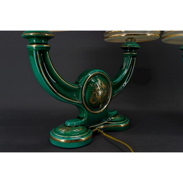 Gold Green & Gold Earthenware Lamps, France, 1940s, Set of 2 For Sale - Image 8 of 18