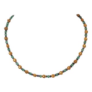 Late 20th Century 22 Karat Gold Sapphire and Emerald Necklace by Deborah Lockhart Phillips For Sale