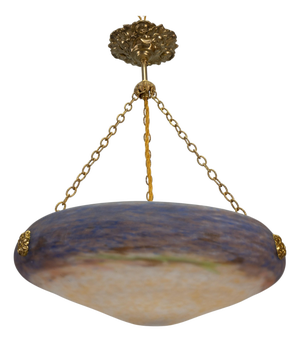 Art Nouveau Violet and Amber Glass and Brass Pendant Light, France, 1920