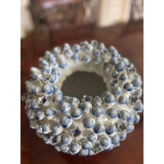 Mid-Century Modern Large Handmade Ceramic Undersea Mushroom Vase in Blue For Sale - Image 3 of 8