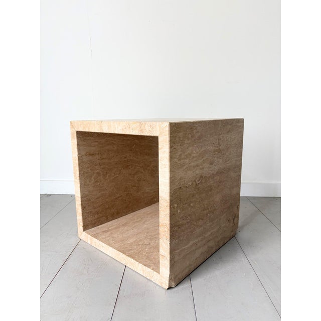 Beige Travertine Marble Cube Side Table, Italy, 1990s For Sale - Image 8 of 14